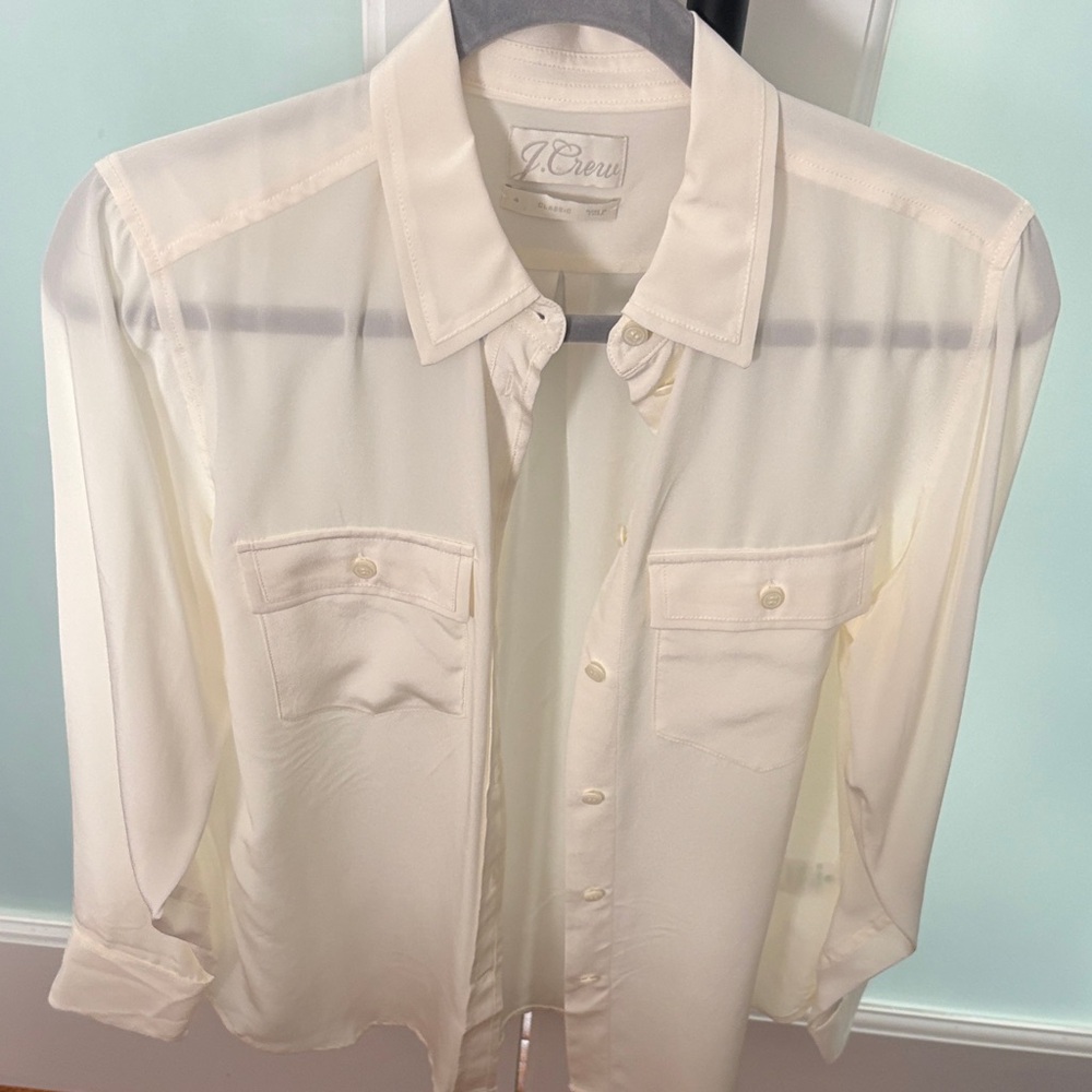 J. Crew Ivory Sheer Button-Up Shirt
